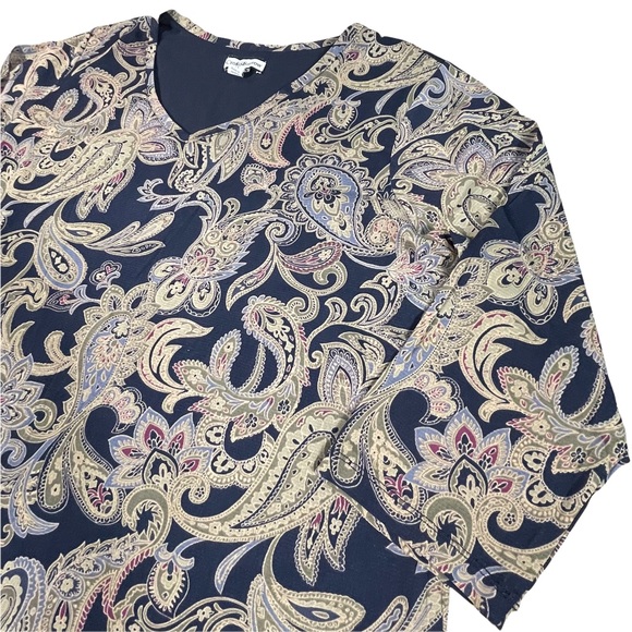 Croft & Barrow plus size 2x 3/4 sleeves floral paisley layered vneck blouse EUC - Picture 4 of 13